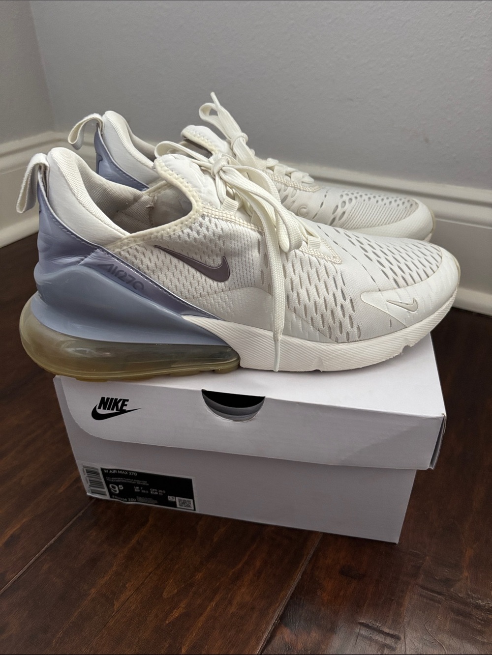 Nike women’s air max 270 sail/oxygen purple-phantom sneaker purple size 9.5